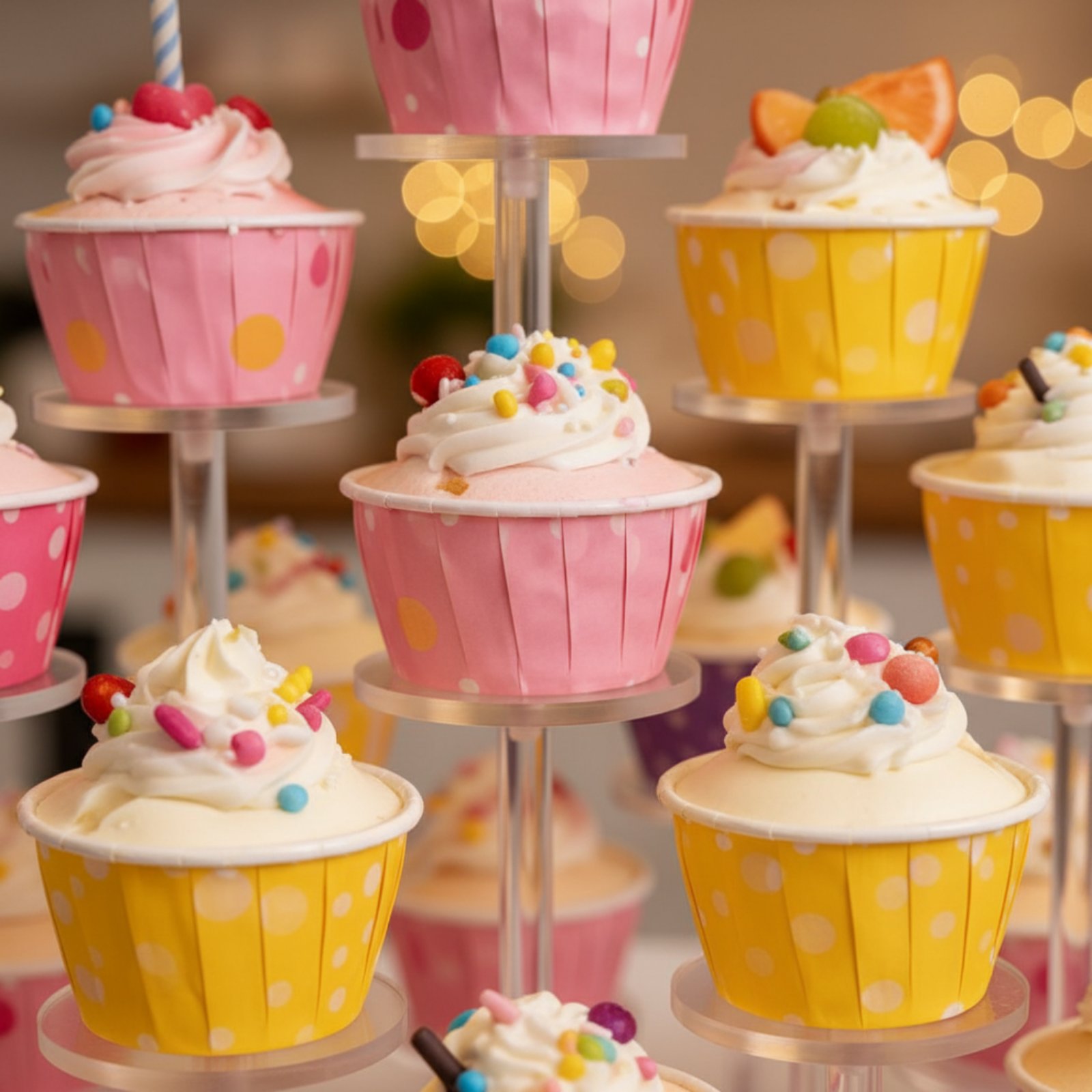 Cupcake Stand Tier - حامل كب كيك أكريليك شفاف دائري،