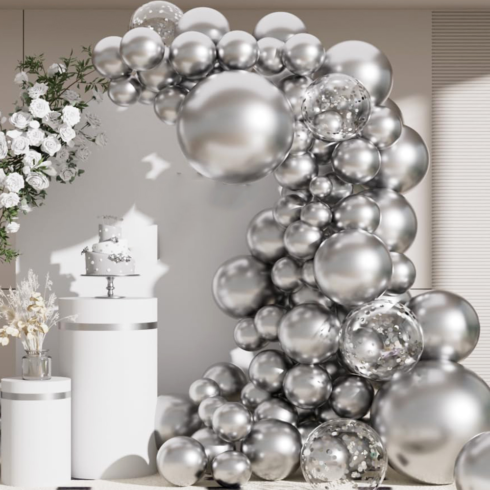 68 قطعة بالونات فضية معدنية طق - مراجعة Balloon Arch Kit وسعره