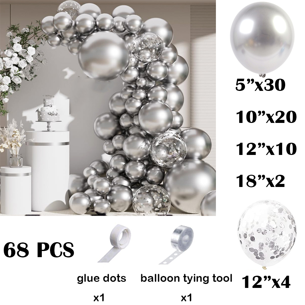 68 قطعة بالونات فضية معدنية طق - مراجعة Balloon Arch Kit وسعره